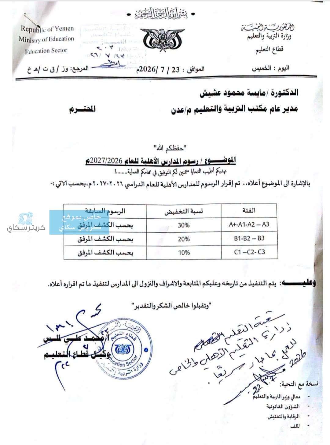 عاجل:لملس يصدر توجيهات حاسمة بتخفيض رسوم المدارس الاهلية بعدن